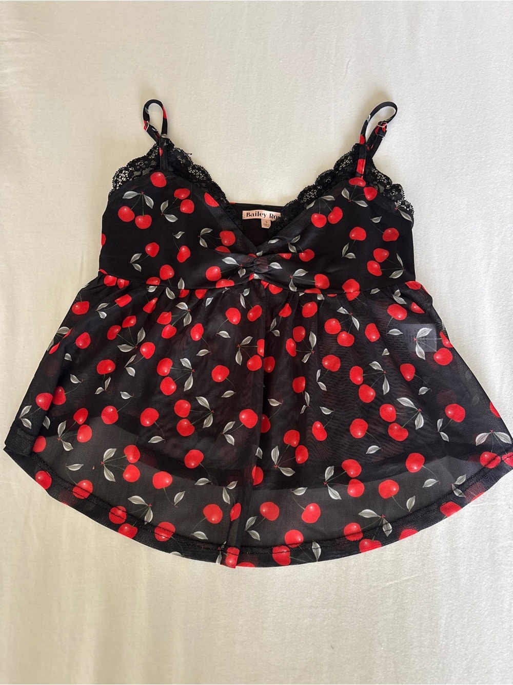 Bailey Rose Black Cherry Print Lace-Trim Tank Top